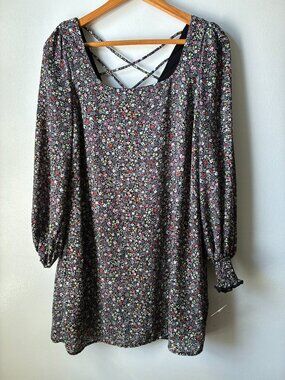 NWT CHARMED HEARTS DITSY FLORAL SCOOP NECK LONG SLEEVES SHORT DRESS SZ SMALL